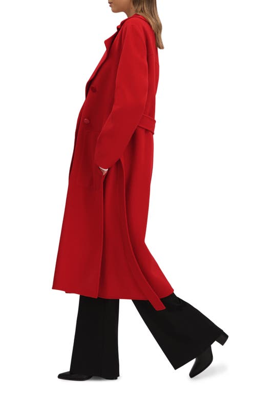 Shop Reiss Sasha Belted Double Breasted Wool Blend Coat In Red