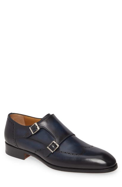 Magnanni Ryan Double Monk Strap Shoe In Navy Leather