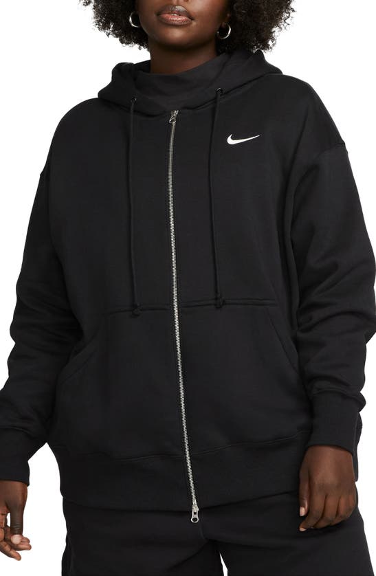 Shop Nike Sportswear Phoenix Oversized Full Zip Hoodie In Black/ Sail