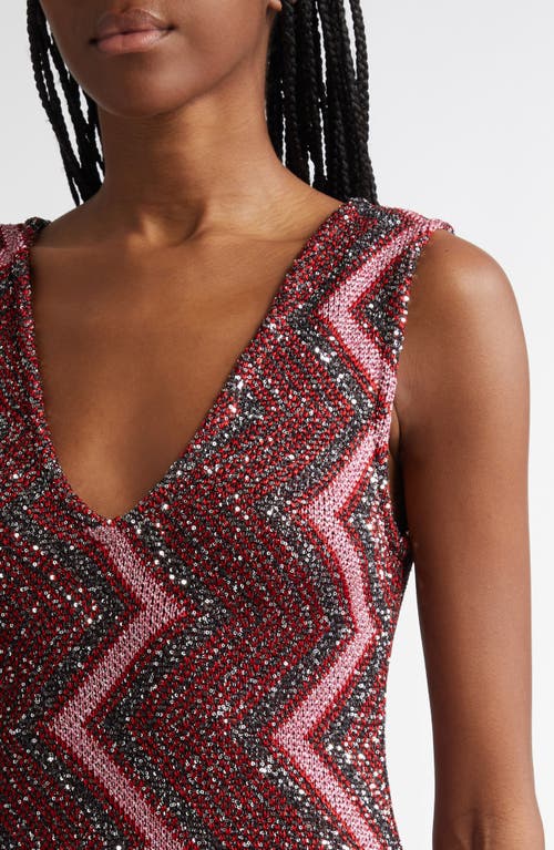 Shop Missoni Sequin Metallic Zigzag Stripe Dress In Red - Rose - Black