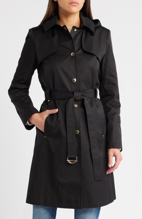 Via Spiga Water Resistant Cotton Blend Coat with Removable Hood in Black 