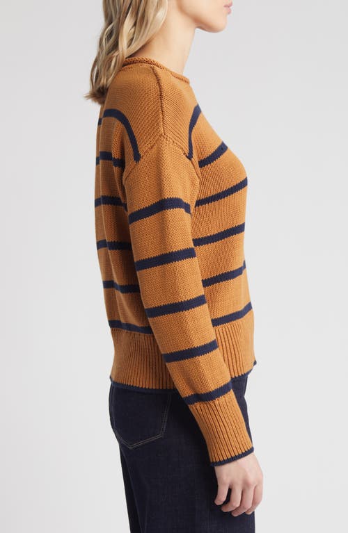 Shop Caslonr Caslon(r) Easy Pima Cotton Roll Neck Sweater In Tan Sugar- Navy Blazer Stripe