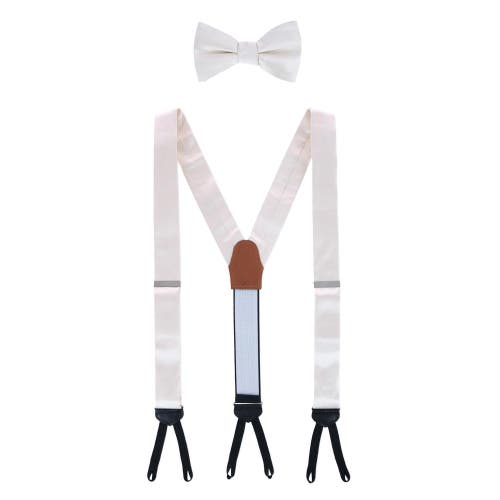 Shop Trafalgar Sutton Solid Color Silk Brace And Bow Tie Combo In Ivory