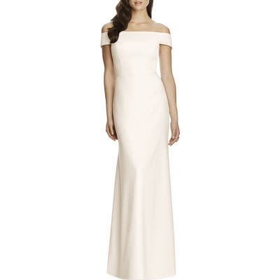Dessy Collection Off The Shoulder Crepe Gown, Ivory