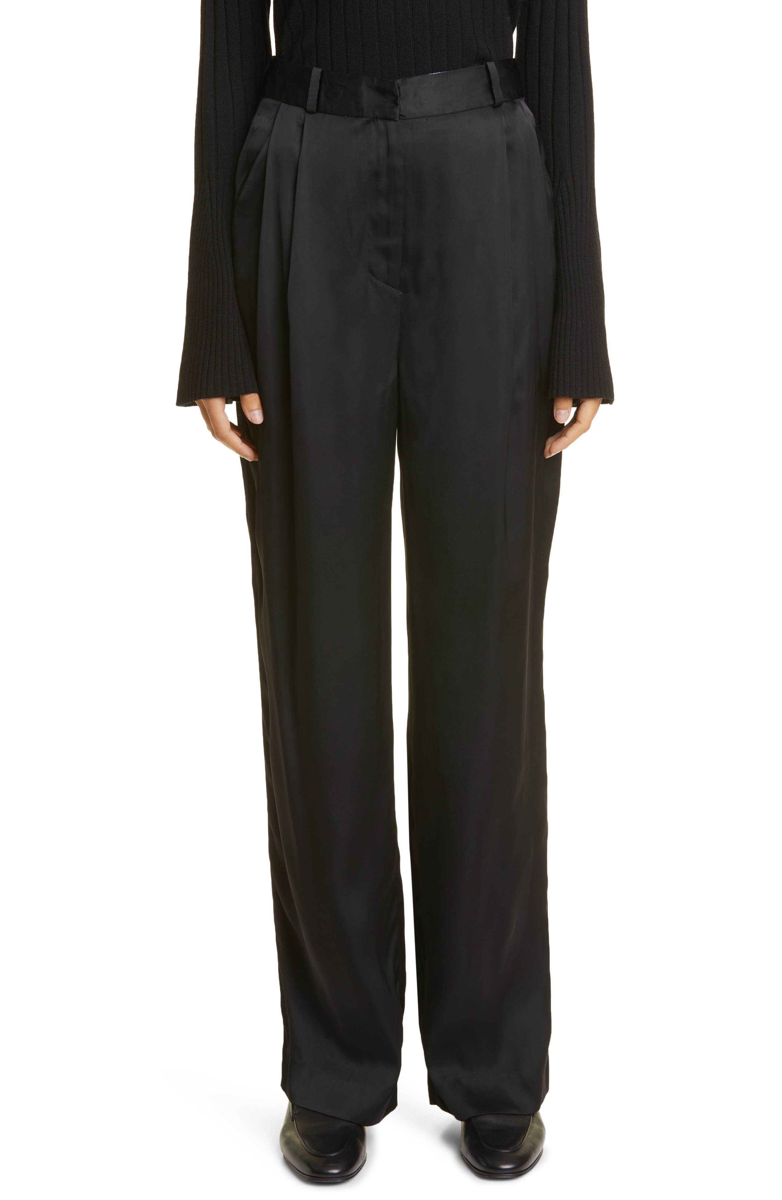 Loulou Studio Ross Pleated Wide Leg Satin Trousers Nordstromrack