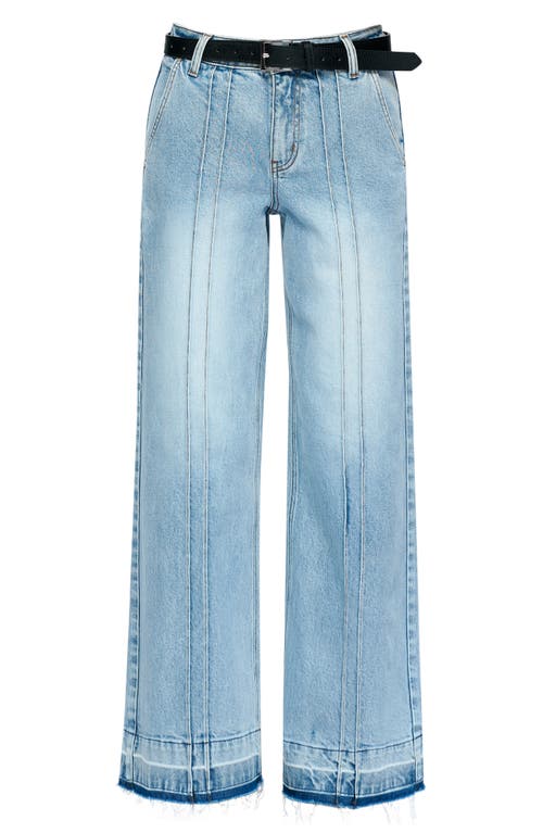 Shop Bayeas Jermy Seamed High Waist Raw Hem Wide Leg Jeans In Iceberg Blue