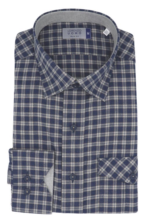 Shop Lorenzo Uomo Trim Fit Flannel Check Cotton Dress Shirt In Navy/grey