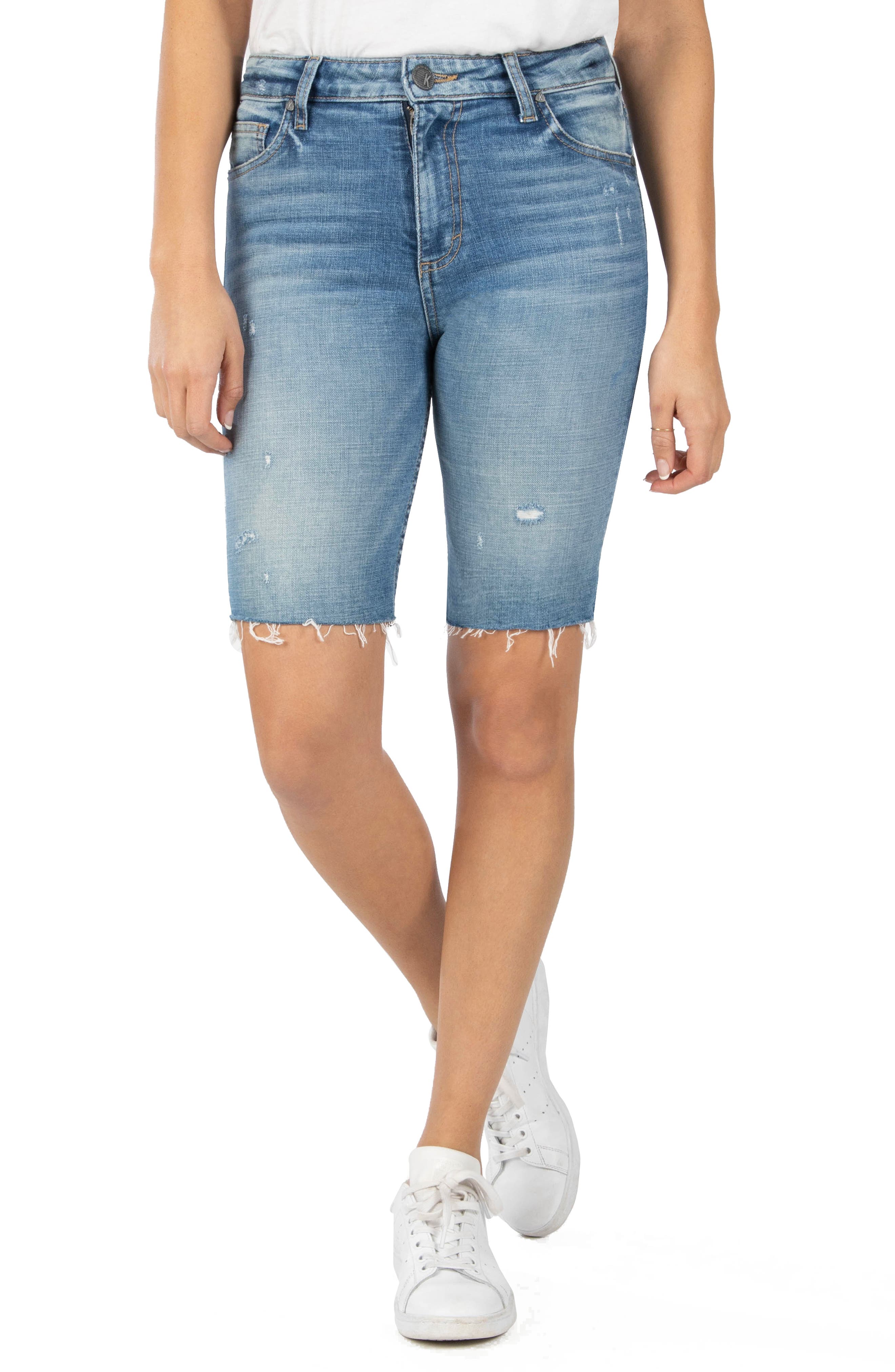 distressed denim bermuda shorts