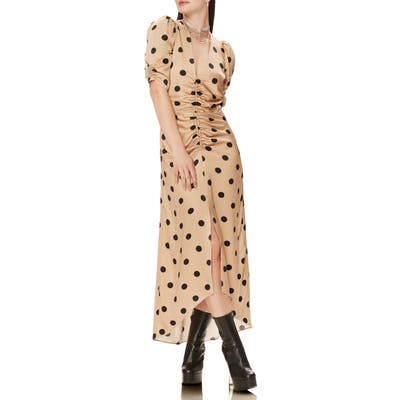 Afrm Suki Ruched Midi Dress, Beige