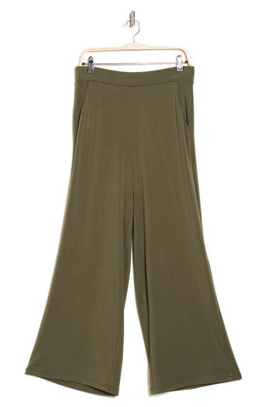 Shop Adrianna Papell Pull-on French Terry Crop Wide Leg Pants In Deep Moss