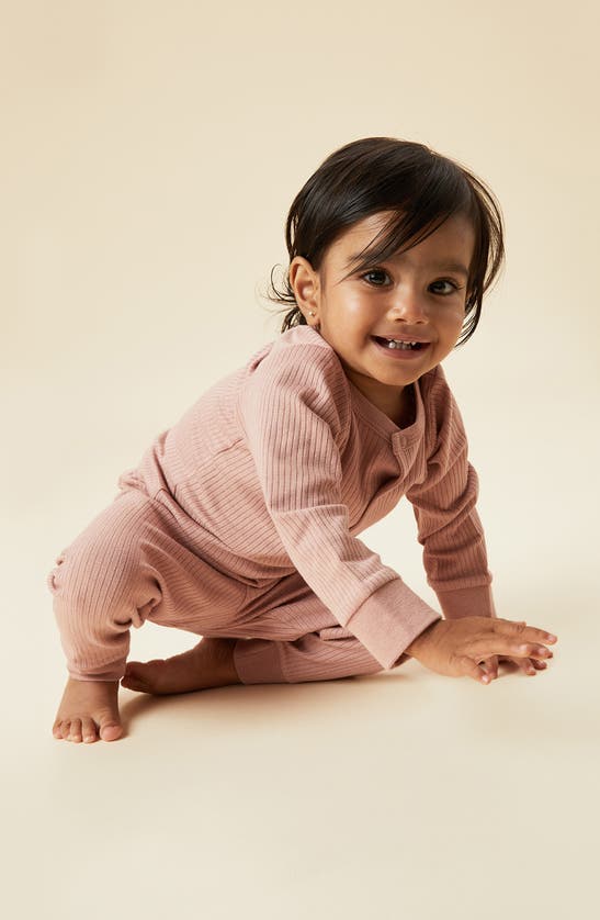 Mori Rib Fitted Two-piece Pajamas In Ribbed Rose