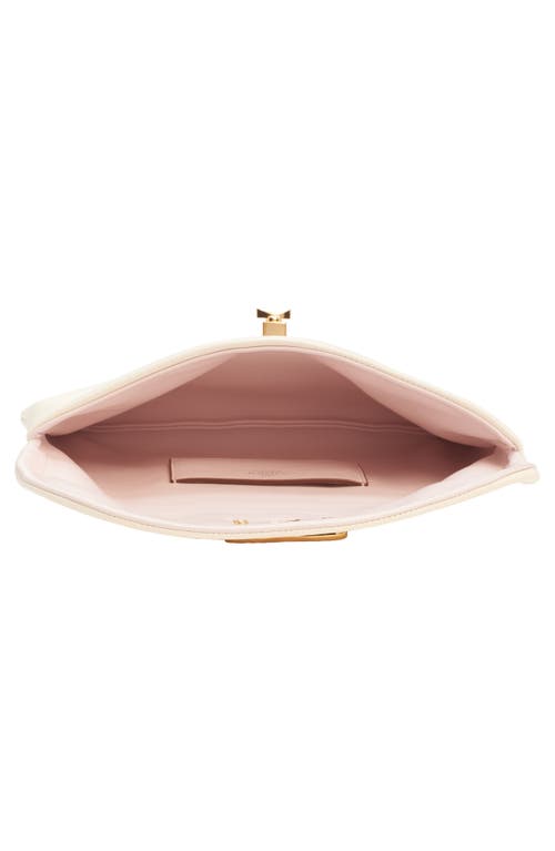 Shop Valentino Garavani Medium Vlogo Leather Clutch In Ivory