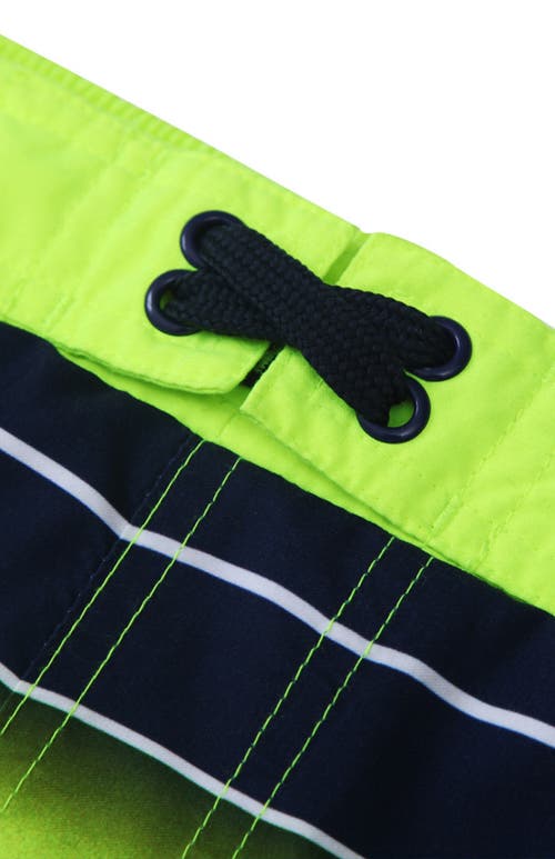 Rokka&rolla Kid's Swim Trunks With Mesh Lining And Upf 50+ Protection In Stripe Neon