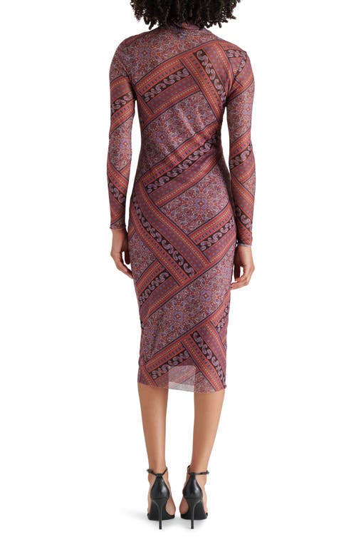 Shop Steve Madden Vivienne Scarf Print Long Sleeve Turtleneck Mesh Midi Dress In Multi