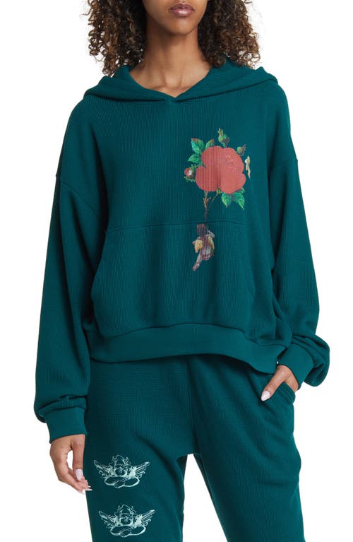 BOYS LIE Rising Angels Oversize Crop Thermal Graphic Hoodie in Green at Nordstrom