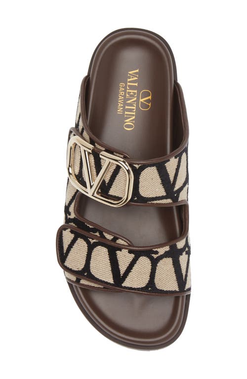 Shop Valentino Garavani Vlogo Toile Iconographe Slide Sandal In Natural/brown