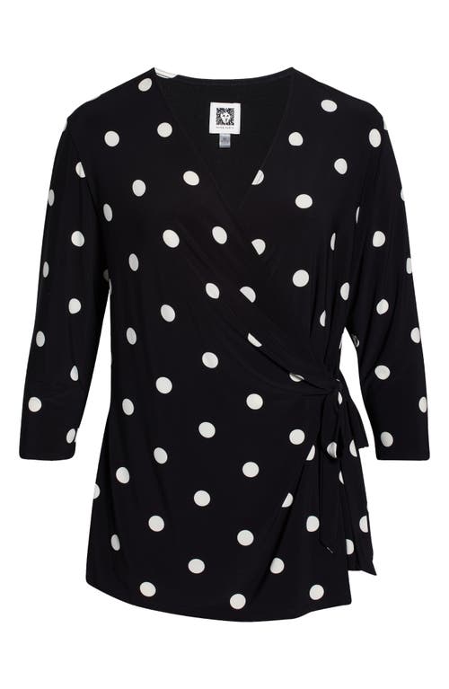 Shop Anne Klein Dot Print Wrap Blouse In Anne Black/anne White