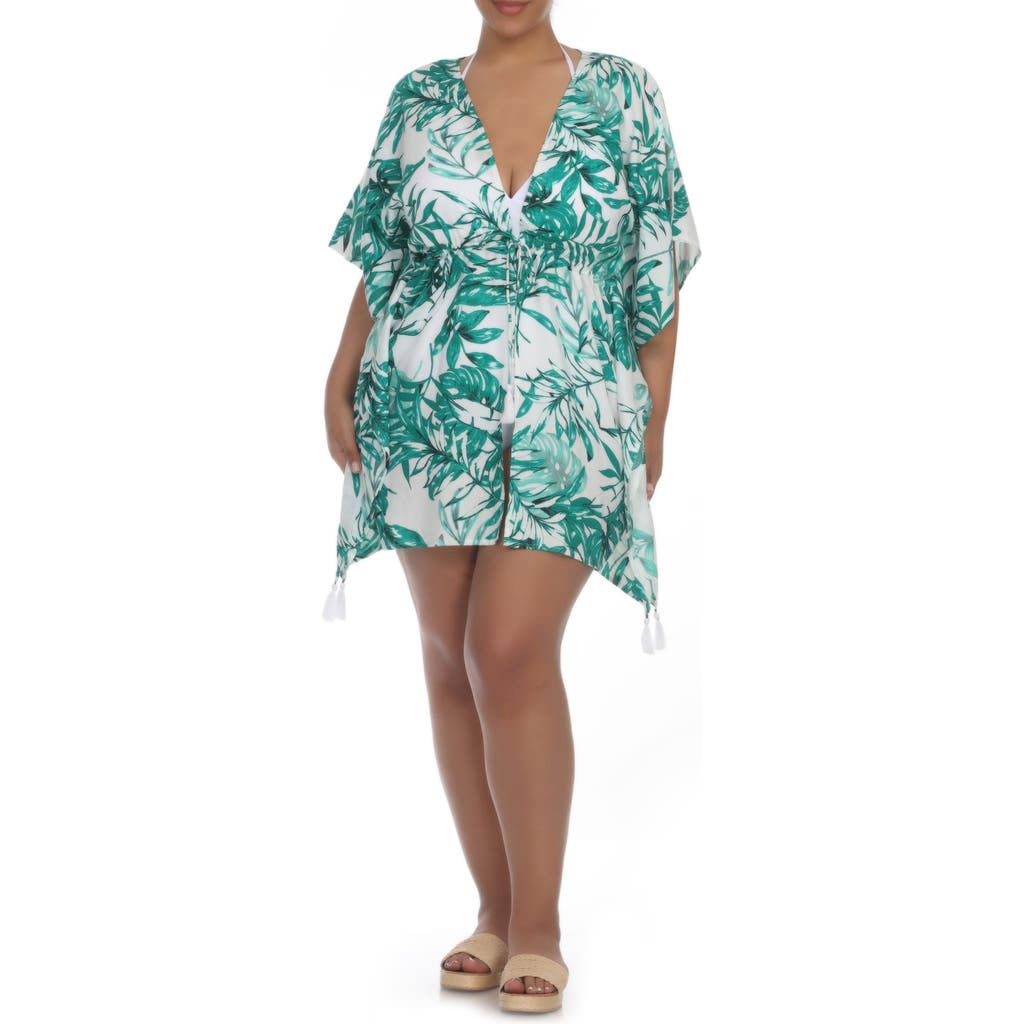 Shop Boho Me Tie Front Short Sleeve Cover-up In White/green Print