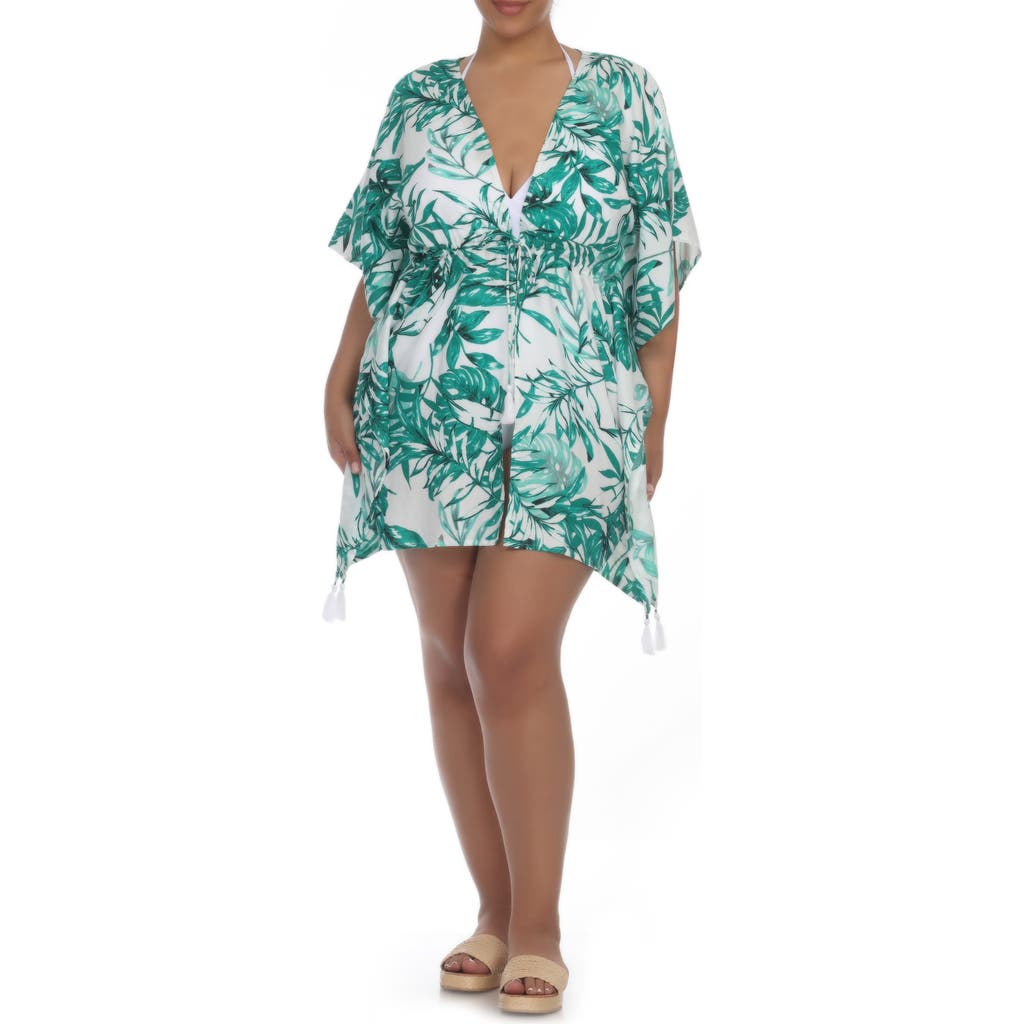 Boho Me Tie Front Short Sleeve Cover-up In White/green Print