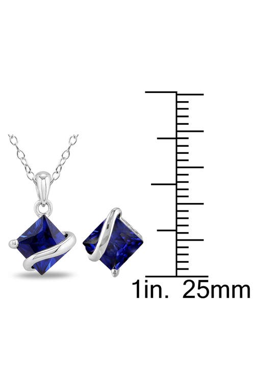 Delmar Lab-grown Blue Sapphire Stud Earrings & Necklace Set In Blue