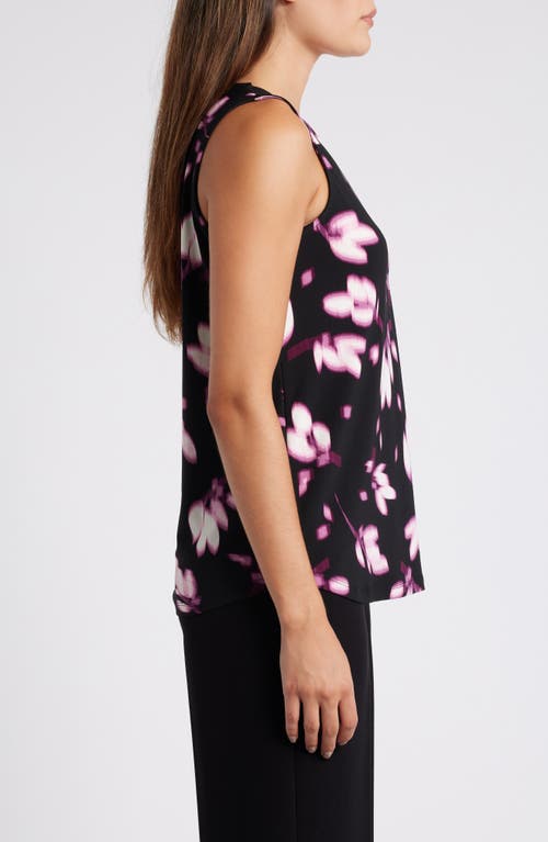 Shop Anne Klein Abstreact Floral Pleat V-neck Sleeveless Top In Orchid Pink Multi