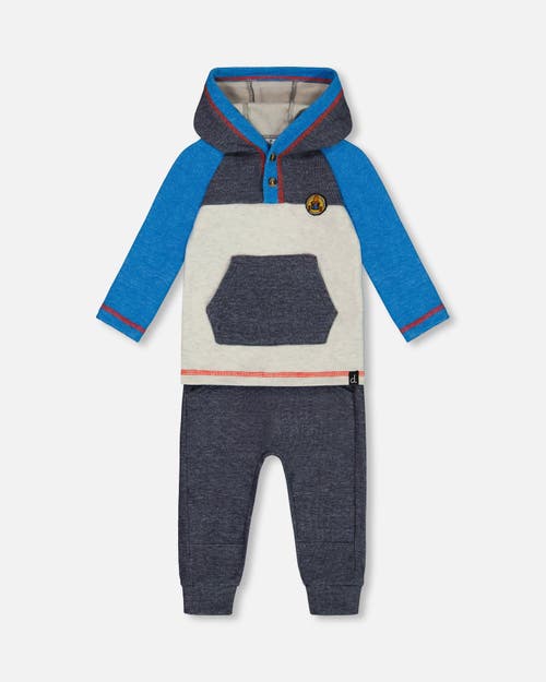 Shop Deux Par Deux Baby Boy's Super Soft Hooded Top And Brushed Jersey Pant Set Navy In Peacoat