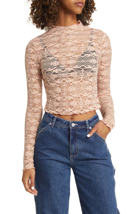 Somebody To Love Puff Sleeve Satin Lace Crop Top in Hot Pink