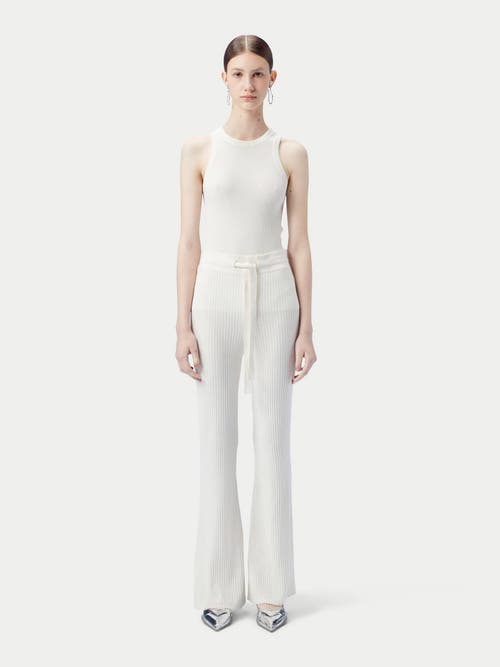 Gobi Mongolian Cashmere Drawstring Ribbed Cotton Silk Cashmere Blend Flares In Whisper White
