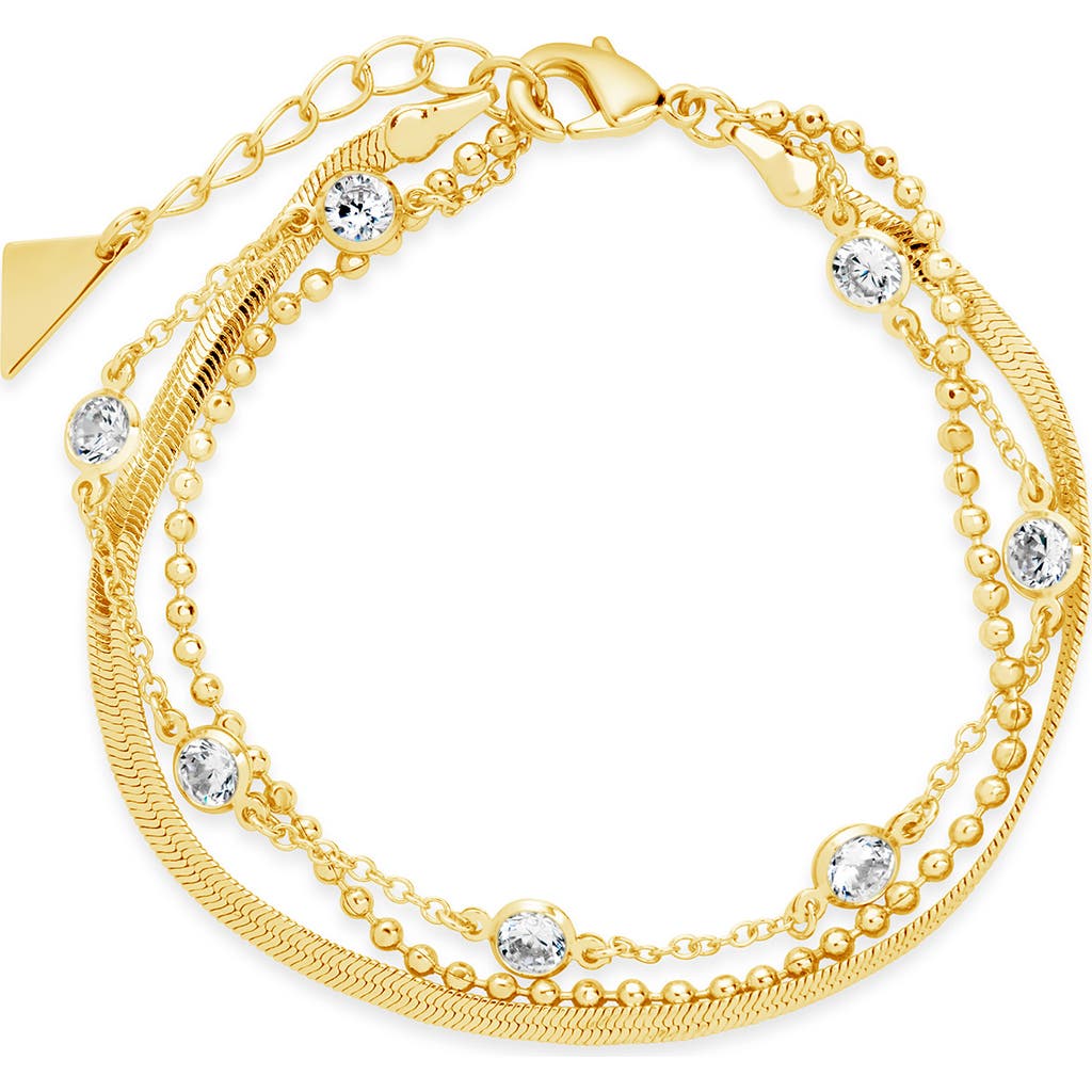 Sterling Forever Paisley Cz Layered Chain Bracelet In Gold