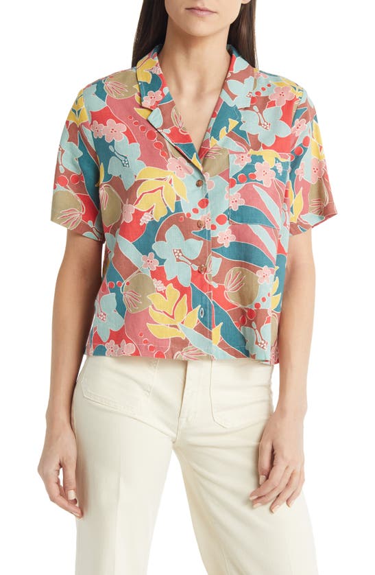 Shop Marine Layer Lucy Resort Short Sleeve Button-up Camp Shirt In Hibiscus Floral