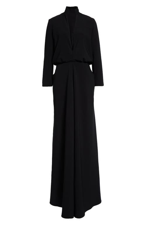 Shop Brandon Maxwell The Gayle Draped Plunge Neck Long Sleeve Gown In Black