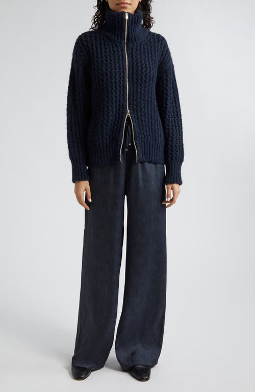 Shop Herno Metallic Alpaca & Wool Blend Zip Cardigan In Navy