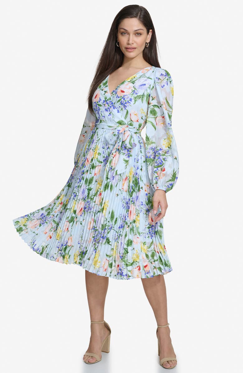 Kensie Floral Burnout Long Sleeve Faux Wrap Dress | Nordstromrack