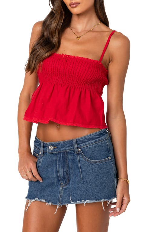 Shop Edikted Millie Smocked Babydoll Camisole In Red