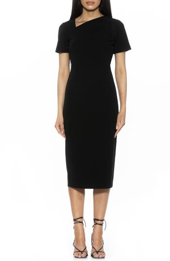 Alexia Admor Angelica Asymmetric Neck Sheath Midi Dress In Black