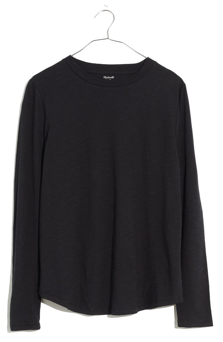 MADEWELL Whisper Cotton Rib Crewneck Long Sleeve T-Shirt, Main, color, TRUE BLACK