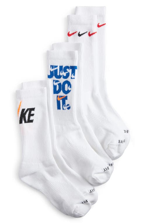 Nike Assorted 3-Pack Everyday Plus Cotton Blend Crew Socks in Multicolor