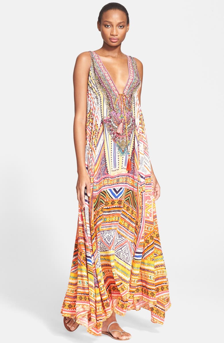 Camilla Deep V-Neck Drawstring Waist Silk Maxi Dress | Nordstrom