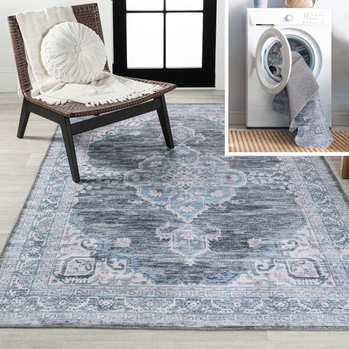 Jonathan Y Wincer Chenille Cottage Medallion Machine-washable Area Rug In Gray/blue/white