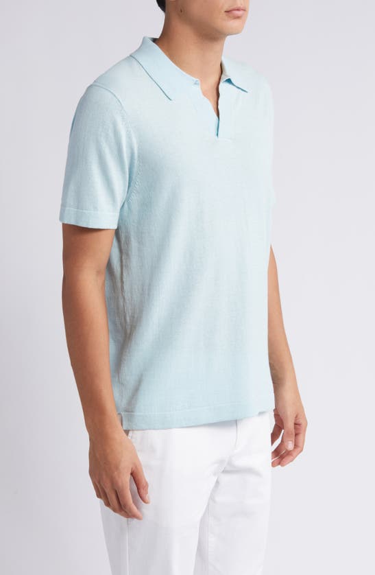 Shop Nn07 Ryan 6311 Cotton & Linen Johnny Collar Polo In Winter Sky