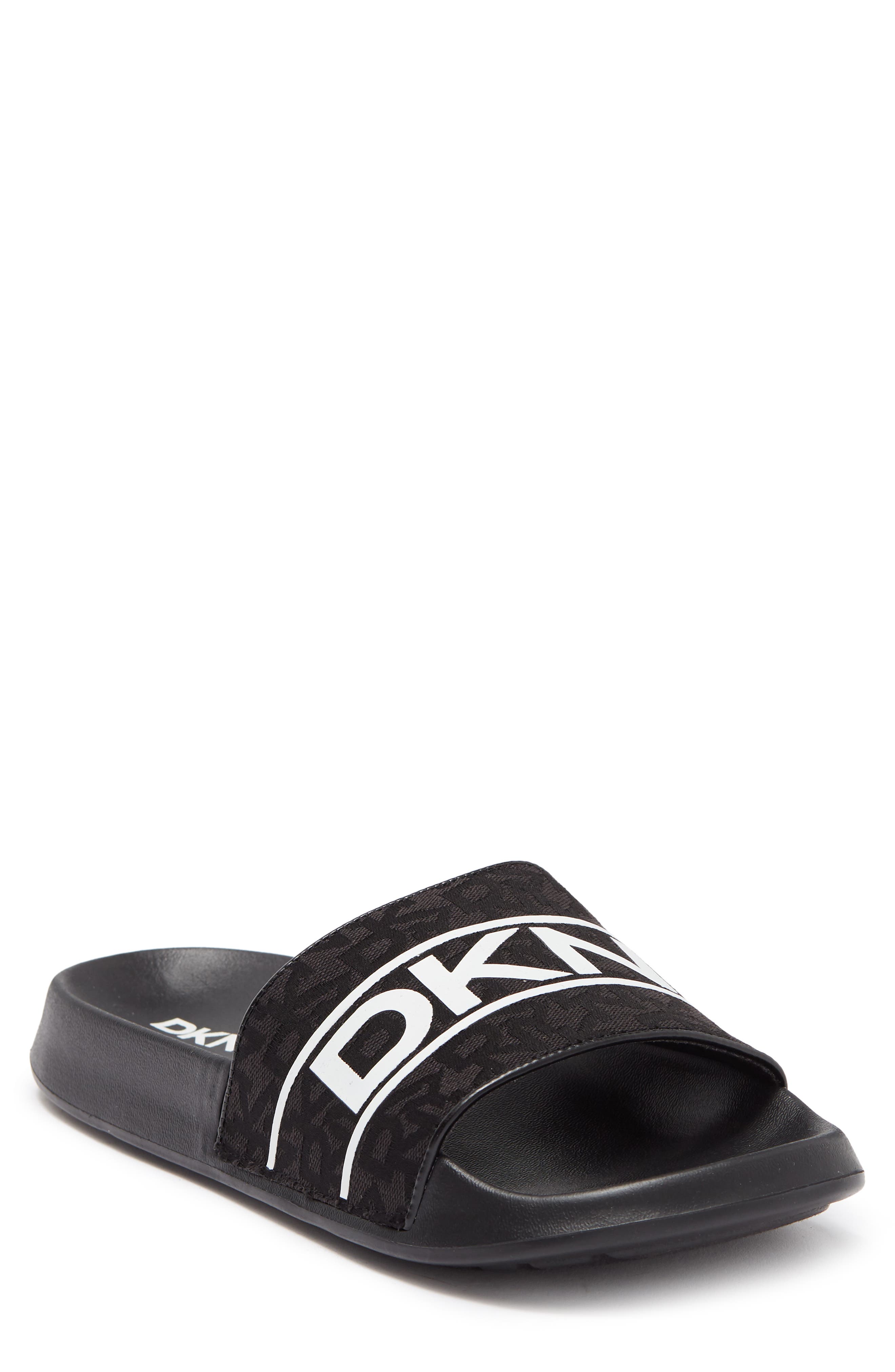 Dkny Logo Monogram Slide Sandal In Black/ White | ModeSens