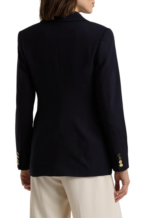 Shop Lauren Ralph Lauren Double Breasted Stretch Wool Crepe Blazer In Lauren Navy