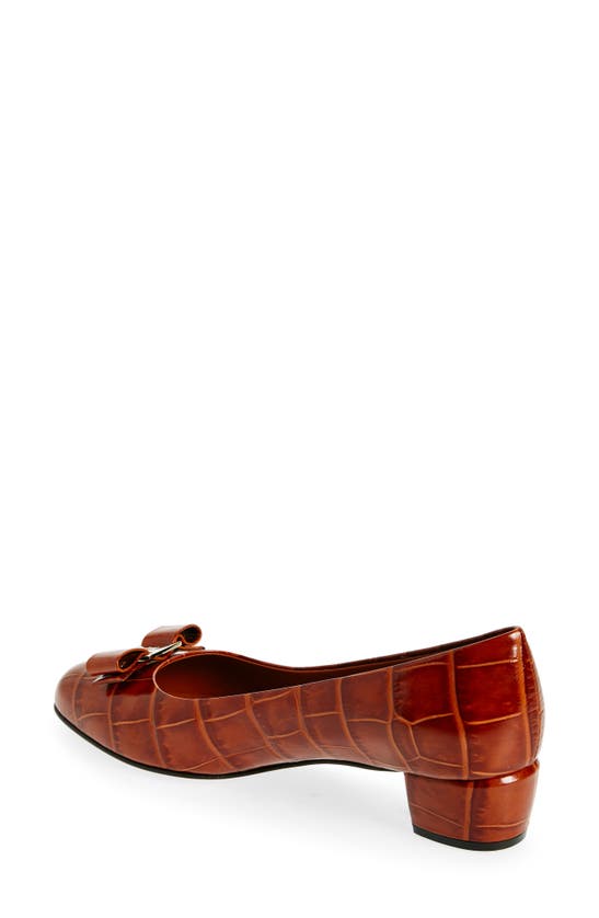 Shop Ferragamo Vara Croc Embossed Leather Pump In Cognac