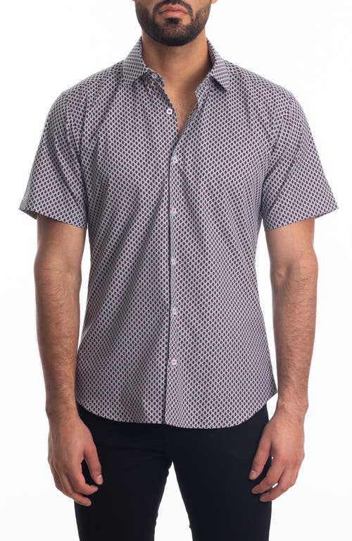 Jared Lang Short Sleeve Button-Up Shirt in White N Red