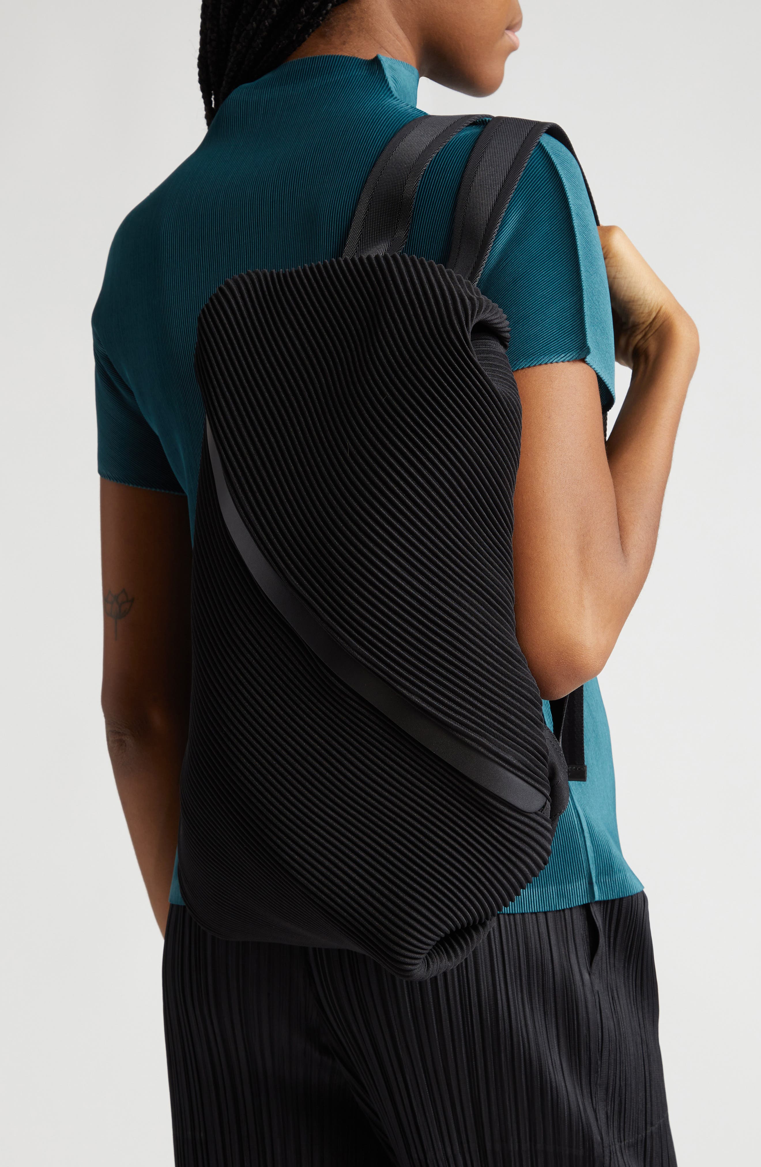 Pleats Please Issey Miyake Bias Pleated Backpack in Black