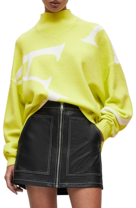Allsaints A Star Mock Neck Sweater In Citronella/ Chalk