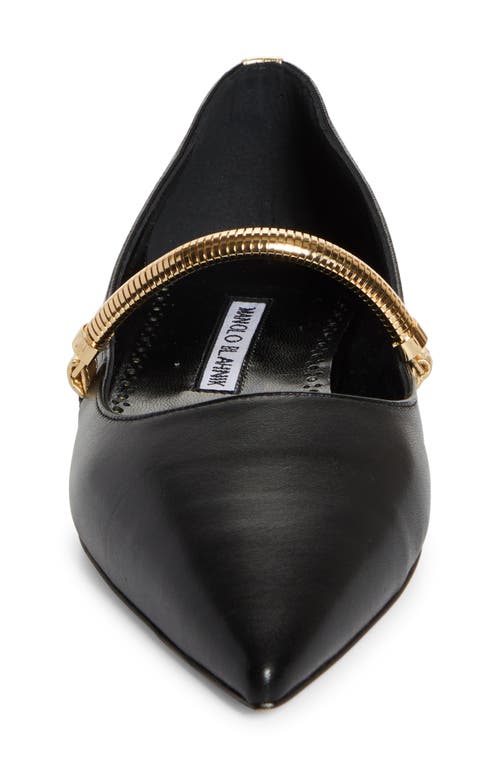 Shop Manolo Blahnik Peleona Pointed Toe Mary Jane Flat In Black/gold