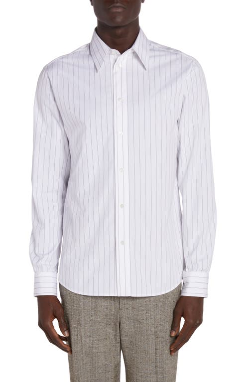 Bottega Veneta Pinstripe Cotton Poplin Button-Up Shirt in 9003 White/Black
