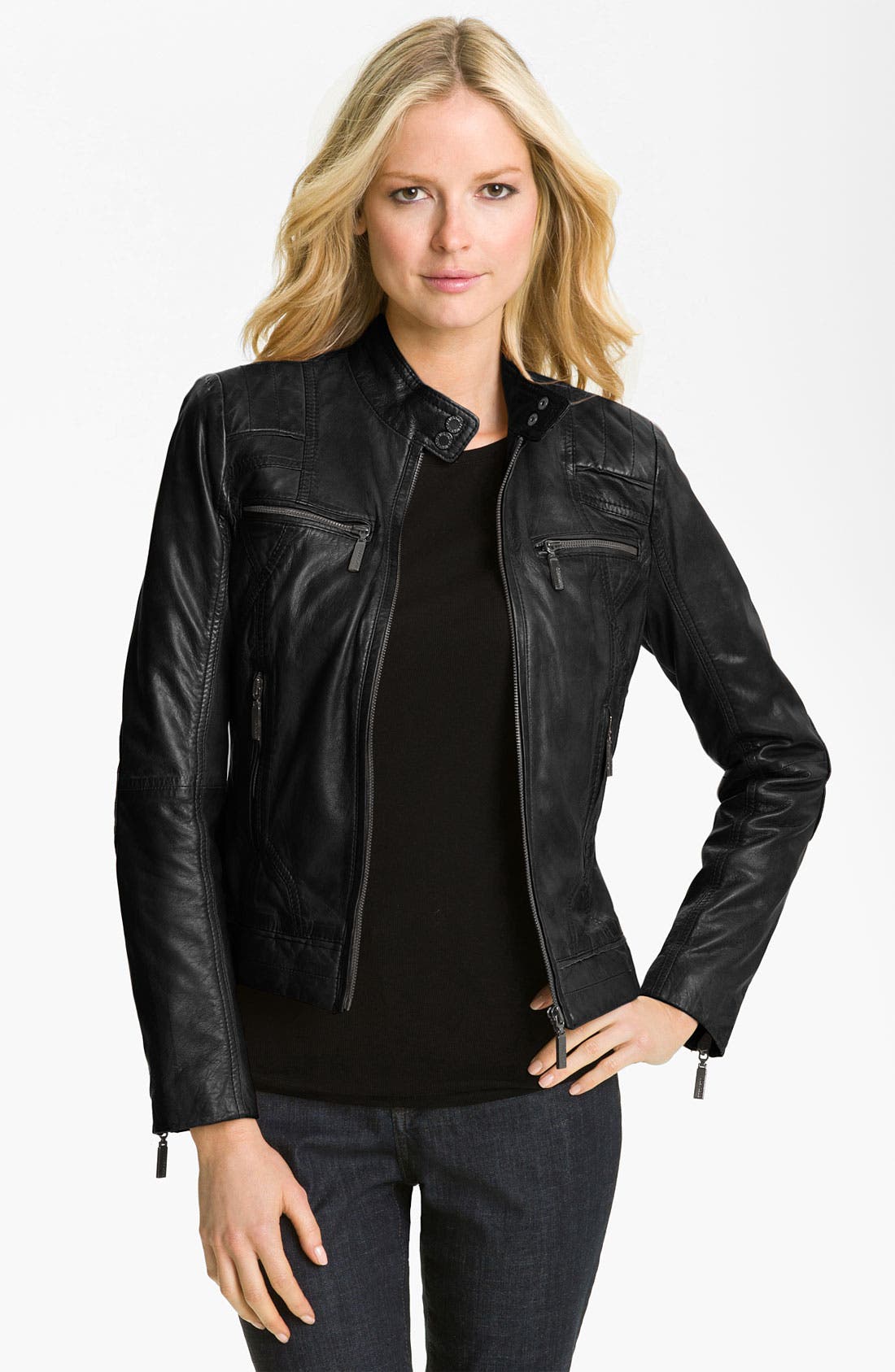 Bernardo Quilted Trim Leather Scuba Jacket Nordstrom