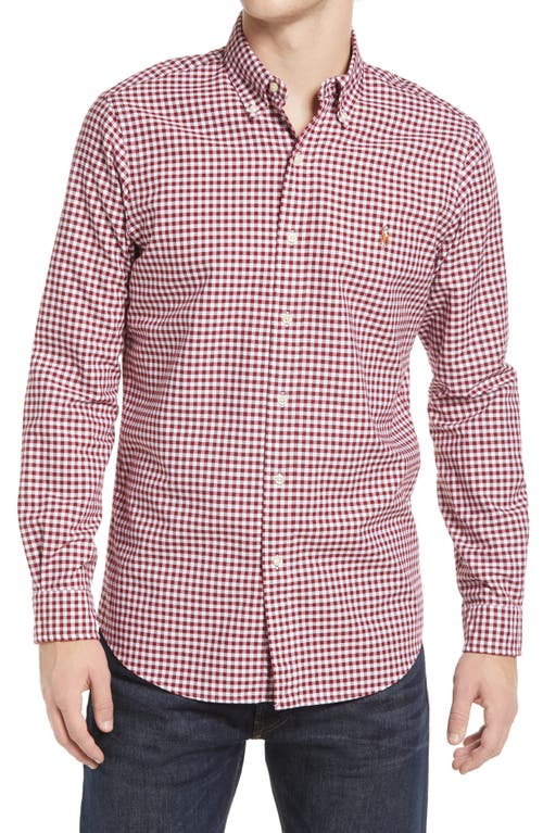 Polo Ralph Lauren Gingham Cotton Oxford Button-Down Shirt in Wine/White at Nordstrom, Size Small